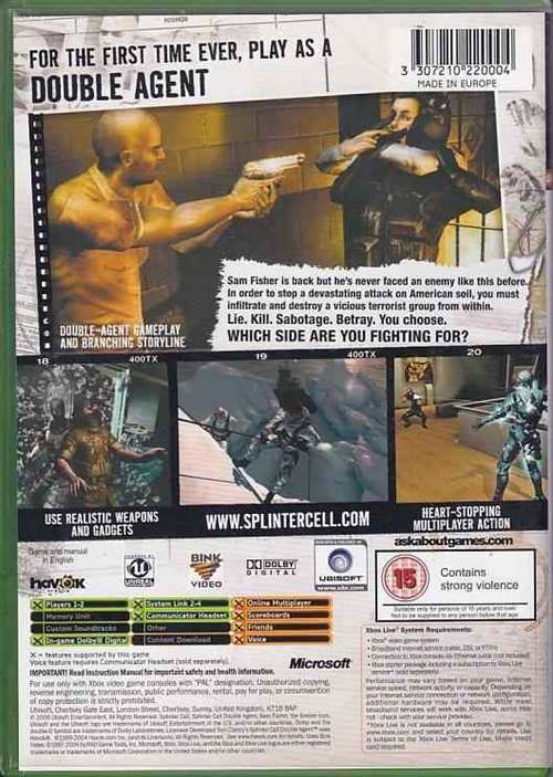 Tom Clancys Splinter Cell Double Agent- XBOX (B Grade) (Genbrug)